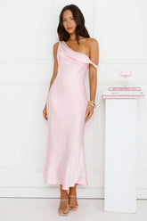Stylish Season Off Shoulder Satin Midi Dress