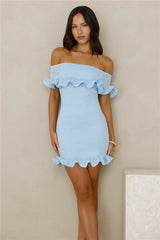 Glimmering Noir Off Shoulder Lace Mini Dress
