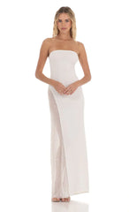 Strapless Mesh Sequin Slit in White