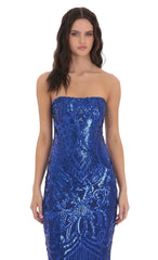 Sequin Pattern Maxi Dress in Royal Blue
