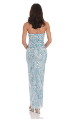Sequin Pattern Maxi Dress in Sky Blue