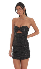 Strapless Sequin Cutout Bodycon Dress in Black